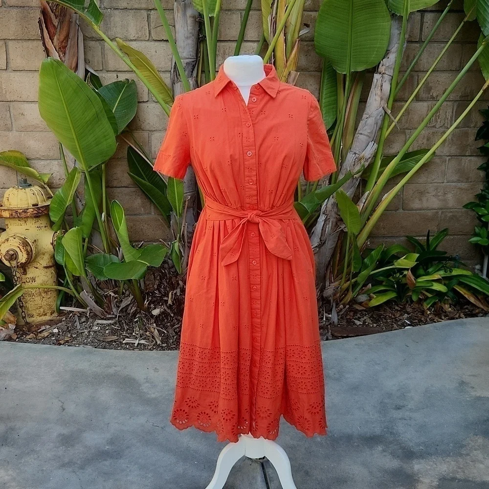 Kate Spade Orange Eyelet Tie Waist Short Dress small
